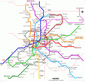 Map of Madrid's Metro and regional rail lines from urbanrail.net